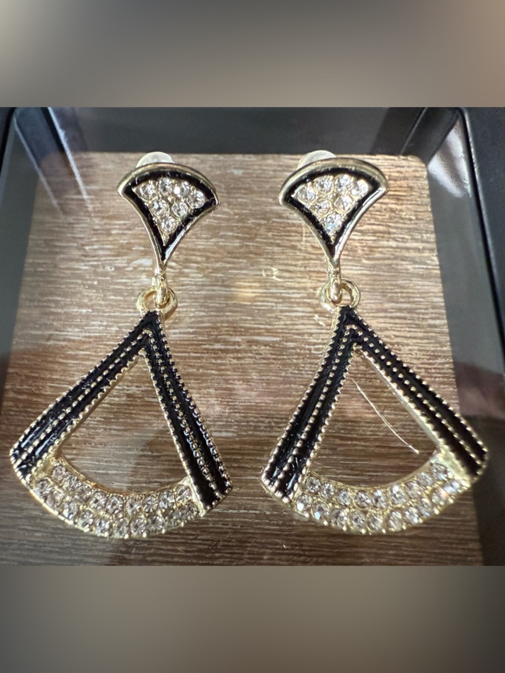 Gold and Black MCM Crystal Drop Earrings